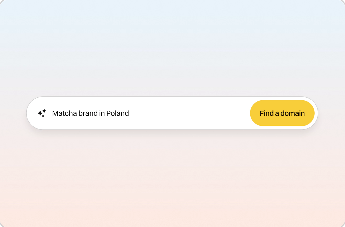 AI domain generator: a search field with the prompt “Matcha brand in Poland”